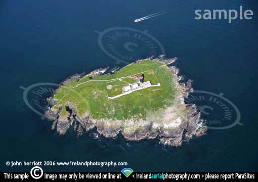 Ballycotton Lighthouse aerial photo and boat