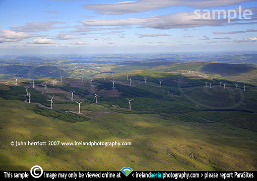 Aerial photo of 38 wind turbines at Coomagearlahy
