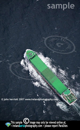 MV Elmsland passing Ballycotton overhead view